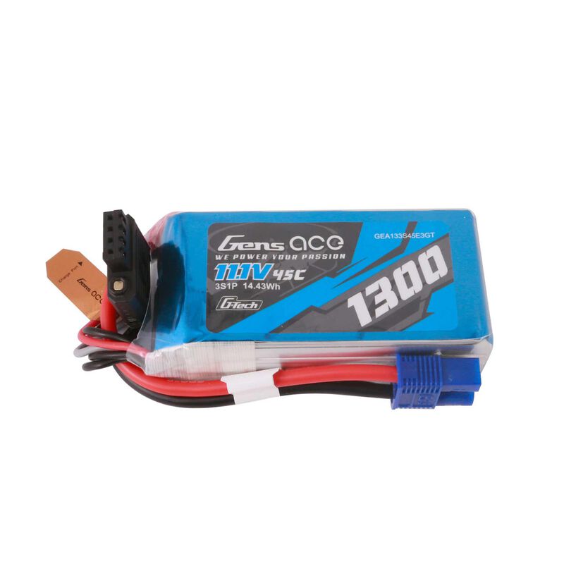 11.1V 1300mAh 3S 45C G-Tech Smart LiPo Battery: EC3