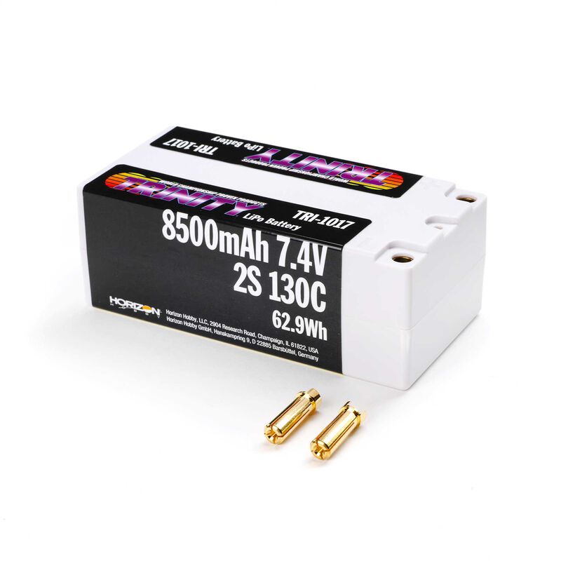 7.4V 8500mAh 2S 130C Fat Shorty LiPo Battery, 5mm Bullets