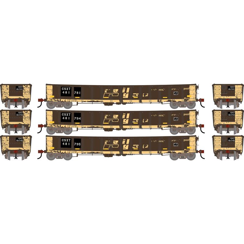 HO ATH 52' Mill Gondola, Primed For Grime CarKnocker CSXT 'Patched' Reflect #481781/481794/481795 (3)