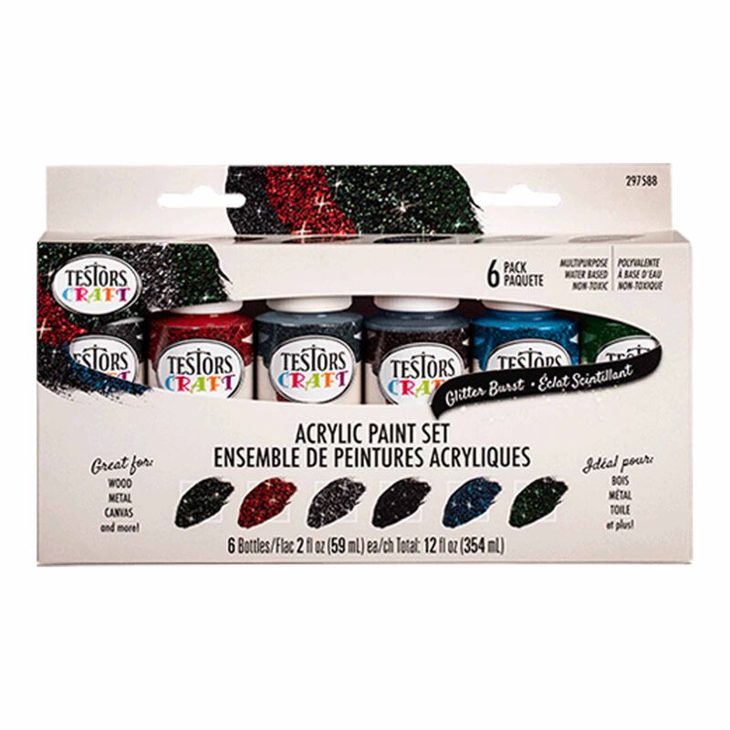 6 PIece Acrylic Craft Paint Set, 2 oz, Glitter Burst
