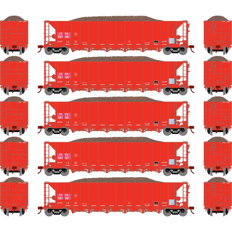 HO RTR 5-Bay Rapid Discharge Hopper ITGX Red (5)