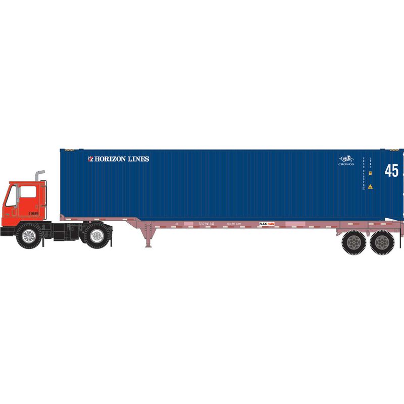 HO CRSU Set, 45' Container #040921 2/45' Chassis #941142/Yard Tractor #11659 (3)