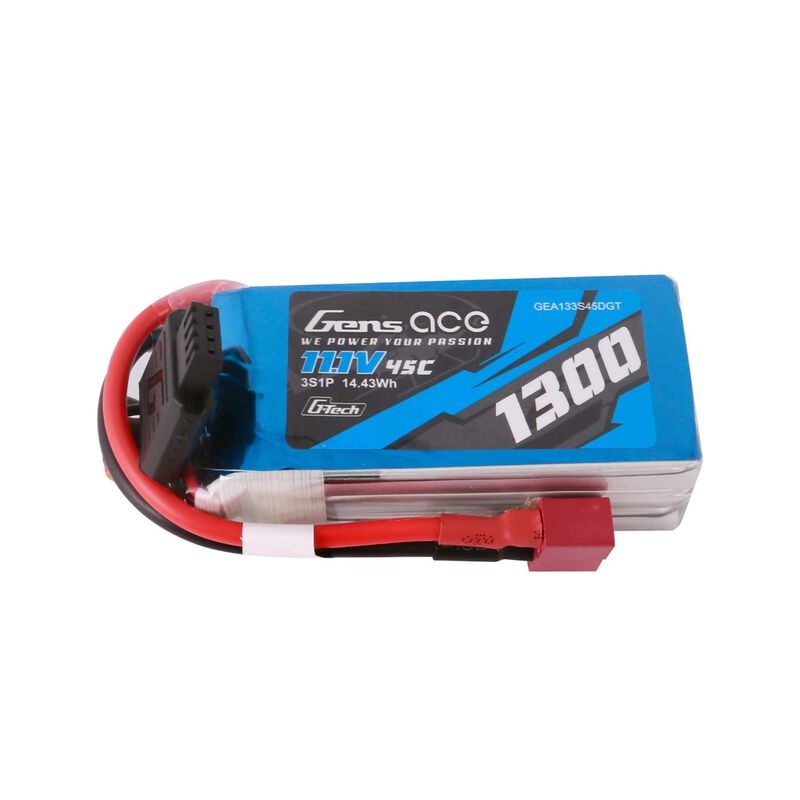 11.1V 1300mAh 3S 45C G-Tech Smart LiPo Battery: Deans