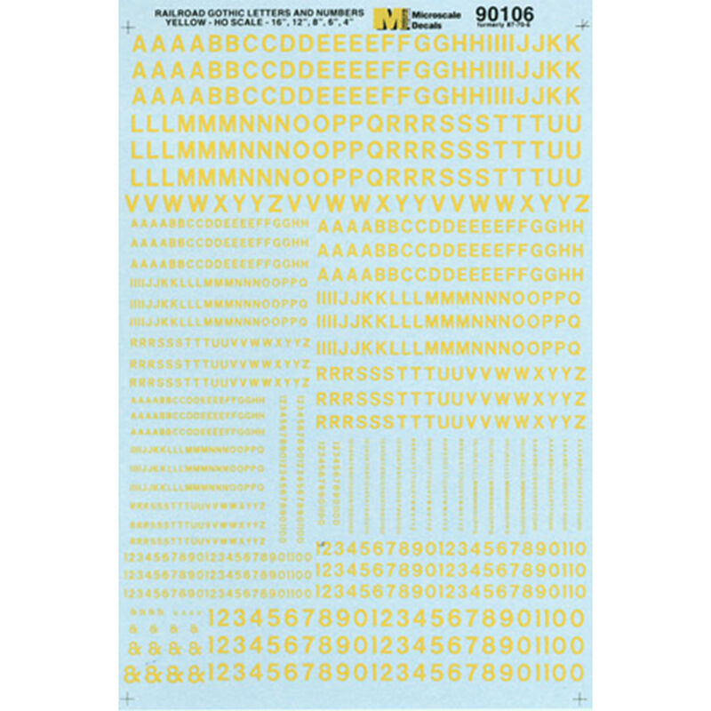 HO Letters & Numbers, Gothic/Yellow