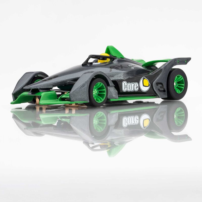 HO Formula N #3 Mega G+ Slot Car, Silver & Green