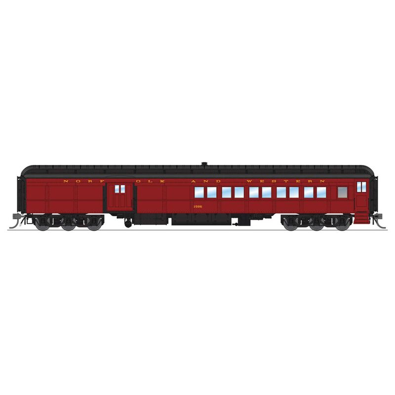 HO Scale N&W Coach-Baggage Combine, #1506, Tuscan w/ Gold