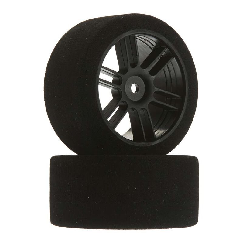 1/10 30mm Nitro Touring Foam Tires, Mounted, 40 Rear, Black Wheels (2)
