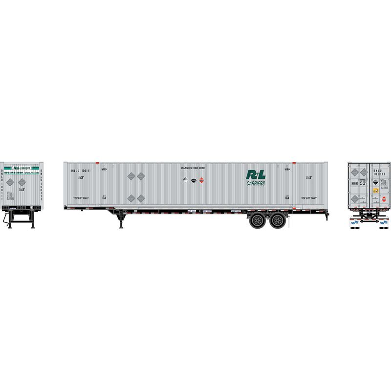 HO ATH 53' Chassis with Container, Chassis- Seacastle 'TSXZ' #999177, Container- RNLU #100111