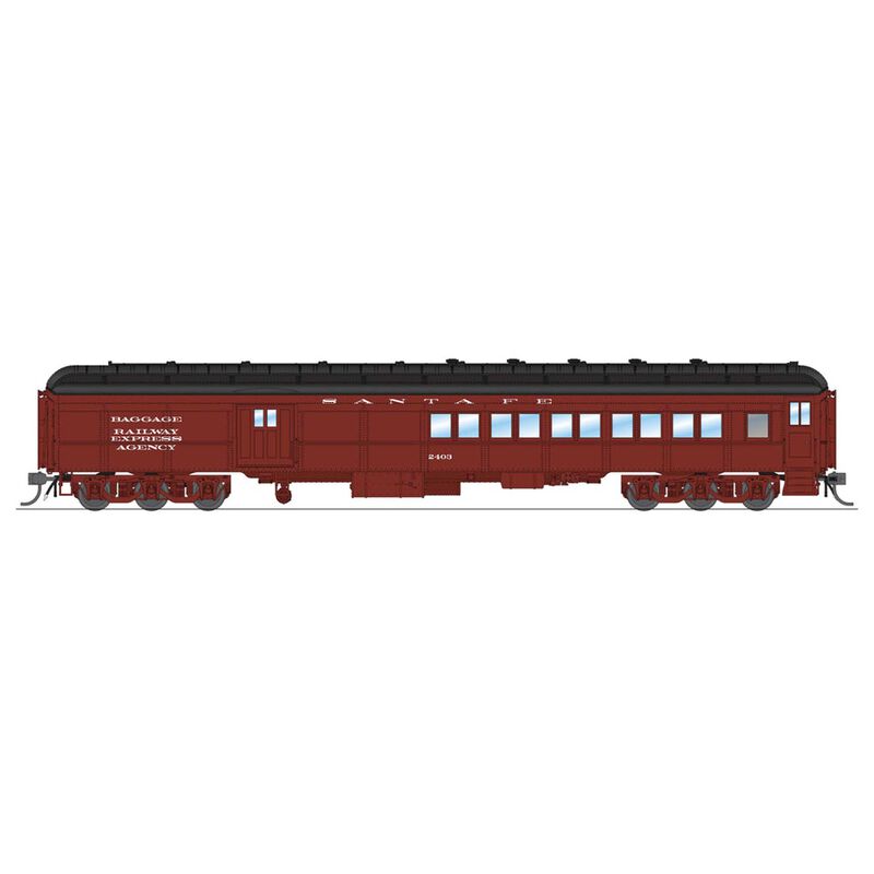 HO Scale ATSF Coach-Baggage Combine, #2403, Mineral Red w/ White