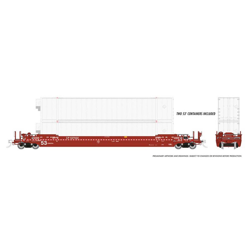 HO 53 Husky Stack Well Car with 2 Containers, CP (3)