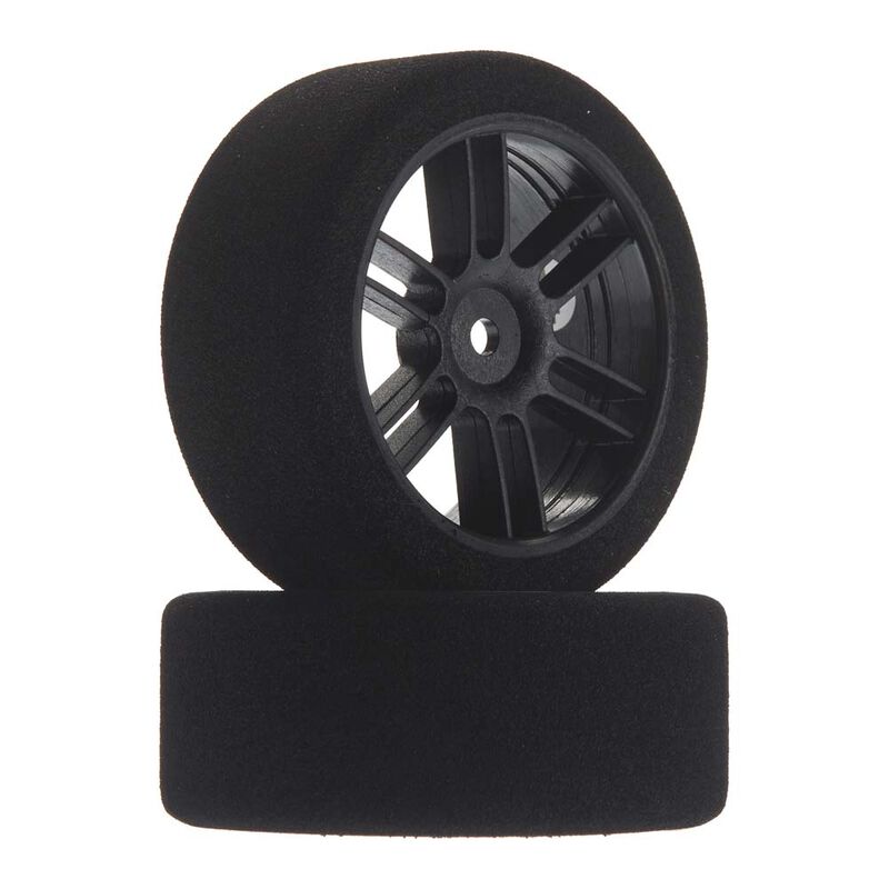 1/10 26mm Nitro Touring Foam Tires, Mounted, 40 Front, Black Wheels (2)