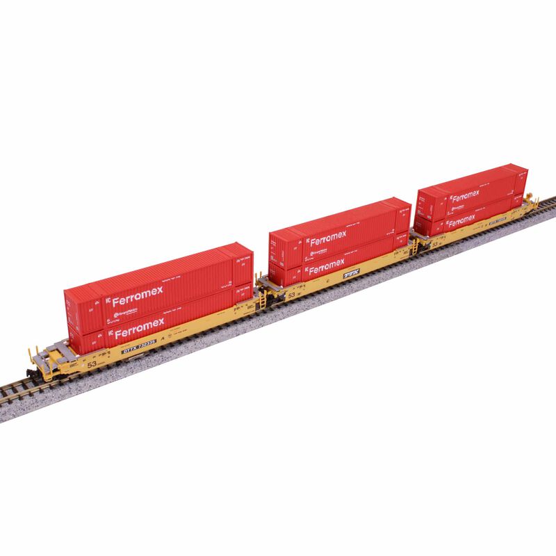 N MAXI-IV BNSF Old Logo 3-Car with Ferromex Containers (Red)