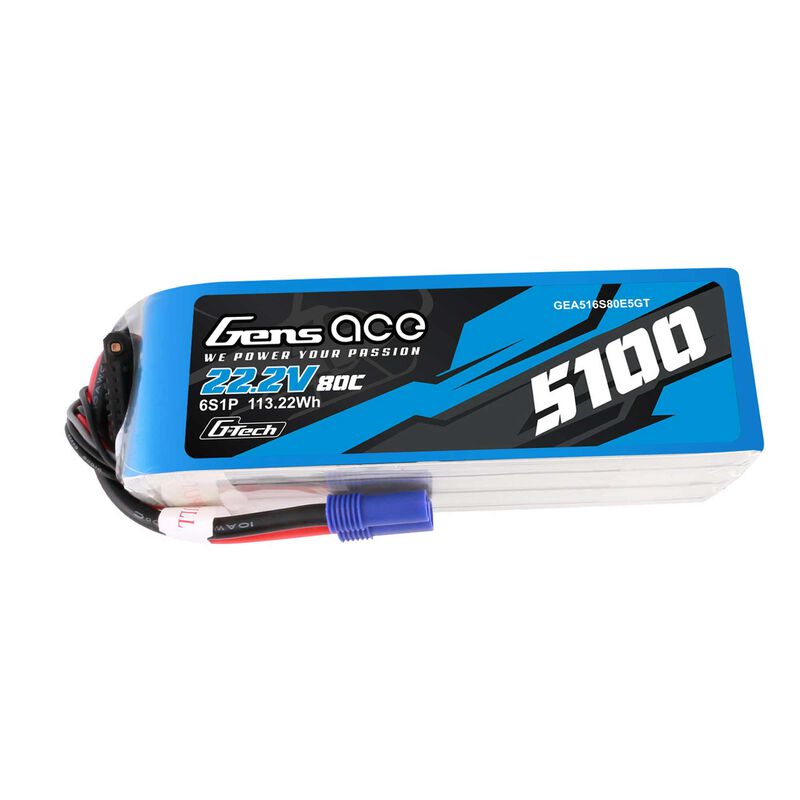 22.2V 5100mAh 6S 80C G-Tech Smart LiPo Battery: EC5