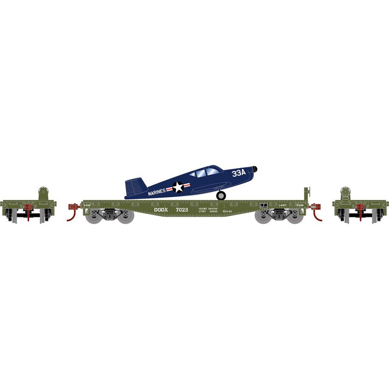 HO 40' Flat Car with Plane, DODX, Marines #7023