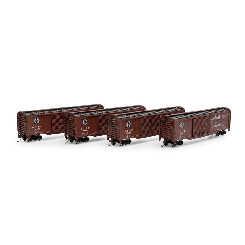 HO PS-1 Double Sliding Door Box Car, Santa Fe 'Super Chief', #10377 / 10384 / 10401 / 10438 (4)